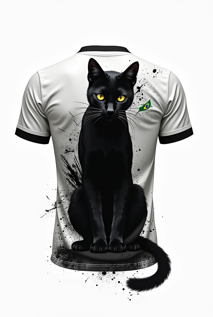 Make the back of a white interclass shirt, with a small black wild pampeano pampas cat on the opponents, and with black scratch details on the shirt and in the upper left corner of the chest area, place the Puma symbol, This part of the shirt must contain the number 7 and below the number the name Palheiro Pampeano written in small letters and above the number a small Brazilian flag at an angle so that it is lying down.