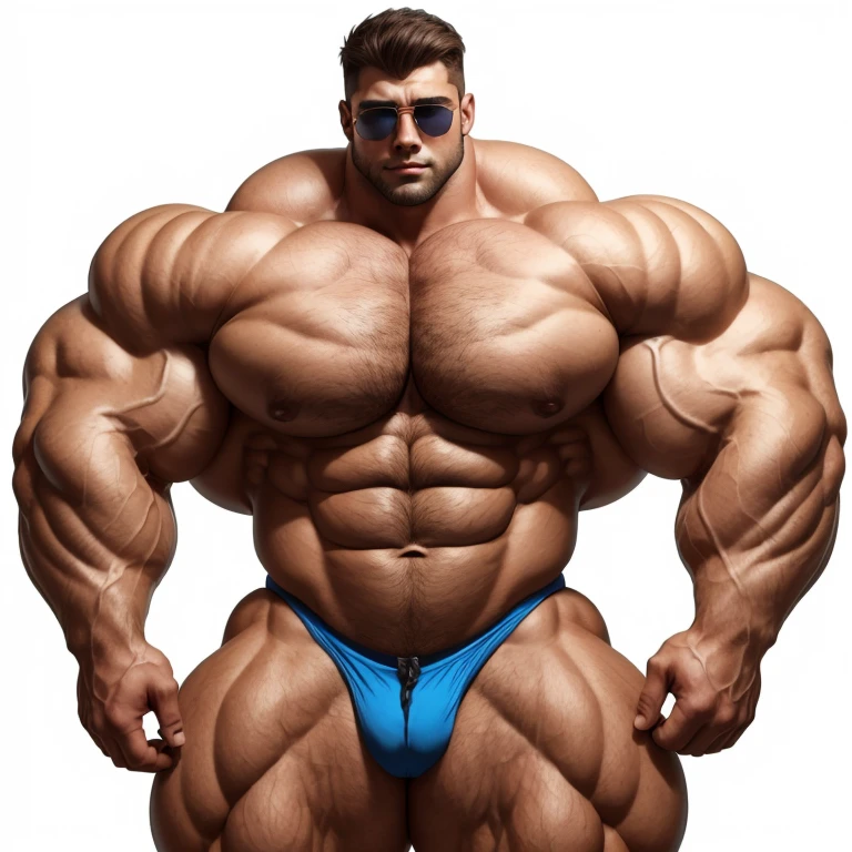 brutalmass, a very handsome young man, extremely hot, extremely attractive, extremely sexy, sunglasses, shirtless, exaggeratedly muscular, exaggeratedly huge muscles, on a white background