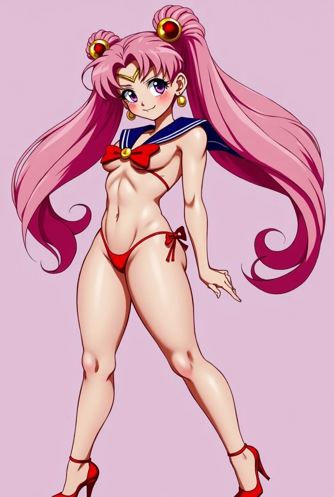 Full body view、Chibiusa、Sailor Moon(Chibiusa)、Full body view、Chibiusa、Sailor Moon(Chibiusa)、Spread your legs、 NUDE、smile、Raise one leg,very cute,muscle、big eye,tear、high kick,high quality, high heels,manko、、Spread your legs wide,One Girl