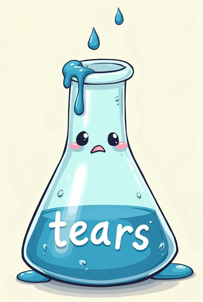 A Herlen Mayer flask or beaker that says "tears" with the style of Melanie Martinez cartoon animated 2d color blue tears
