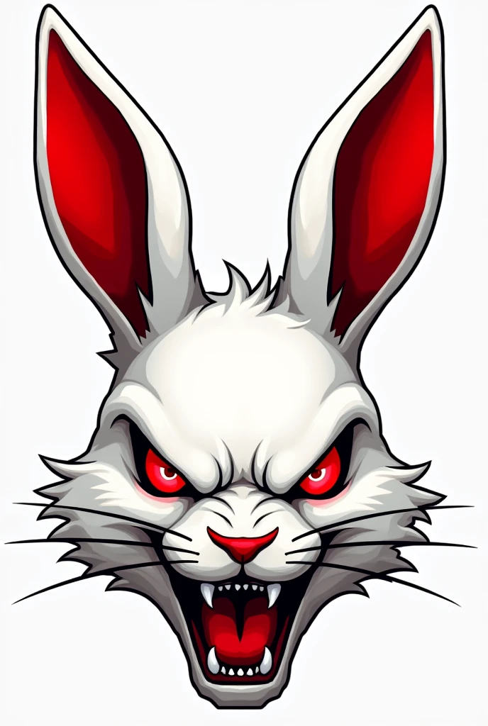 Une tête de lapin regard menaçant blanc et rouge
 stylé 