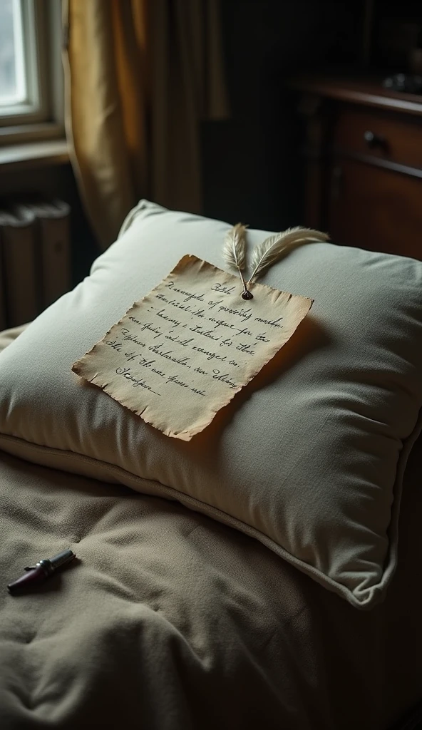 An old feather pillow had a note hidden inside it. 