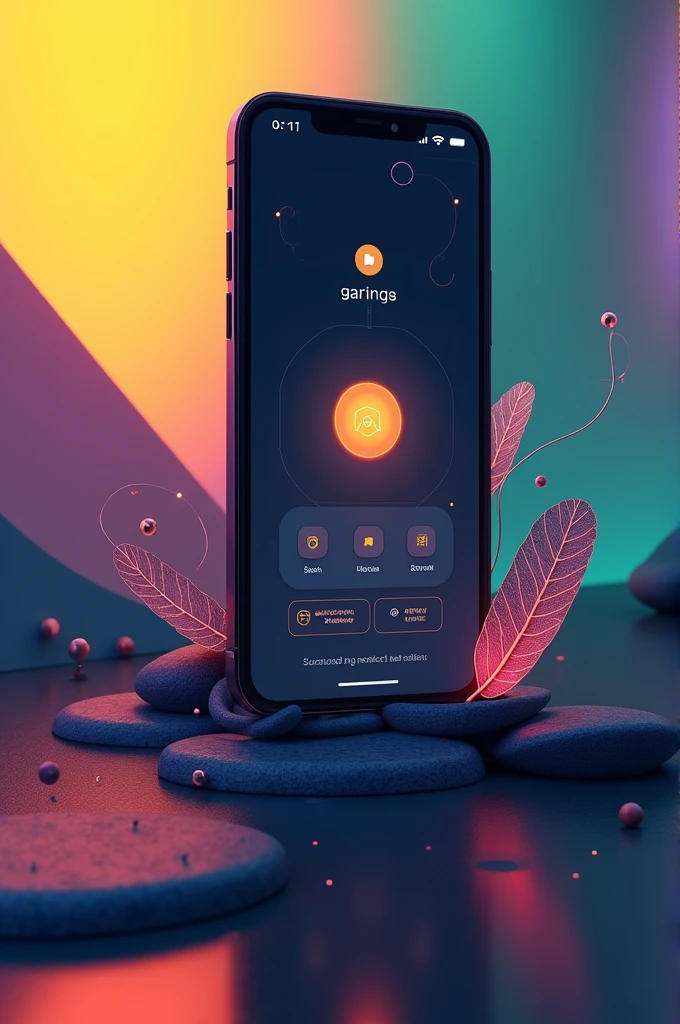 Prototico imagine an application create a home screen Artificial intelligence In the colors yellow purple green ,blackw