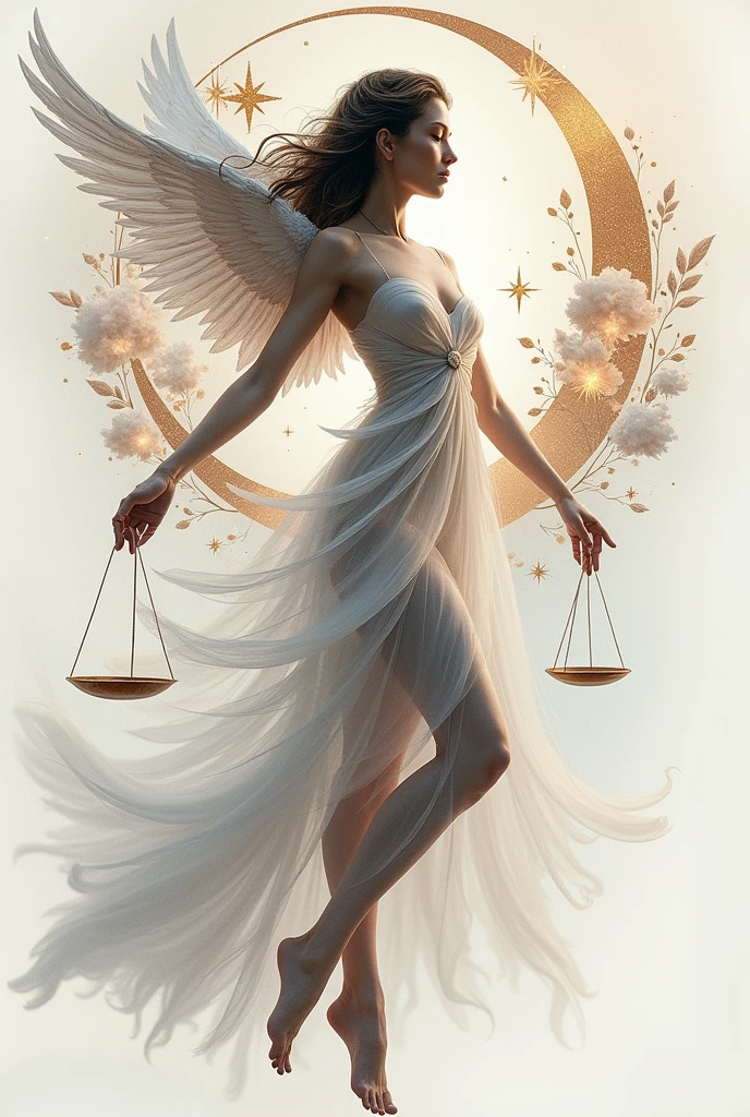 Create me a tattoo template with a dream dancer with the zodiac sign libra