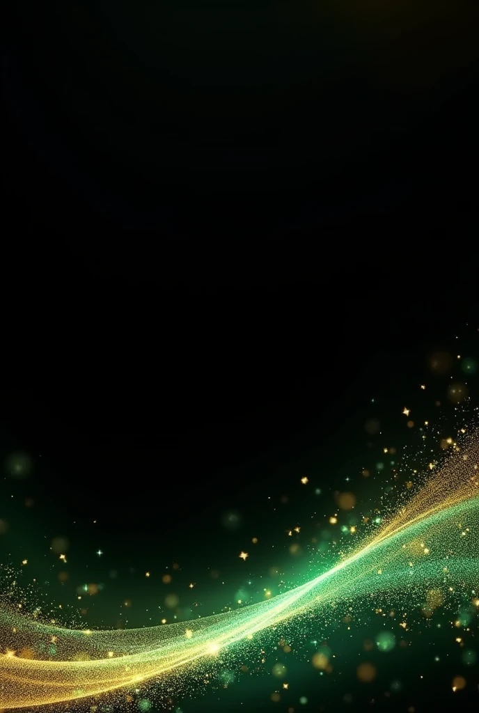 Create 3 abstract background designs to use as slides at an awards ceremony (one for the title of the session, 1 as a category presentation and one for the winner presentation), that has a black background and a shiny thread at the bottom in green #008D61 and golden sparkles