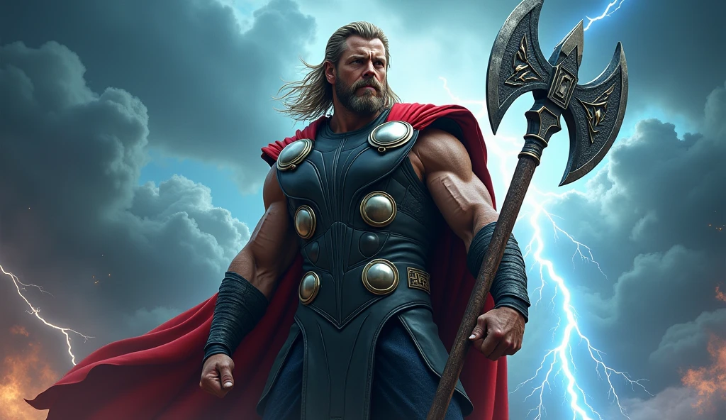 thor character with his axe poster