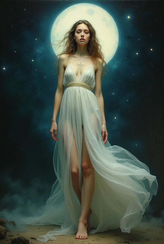 she are the moon by Leonardo da Vinci style 