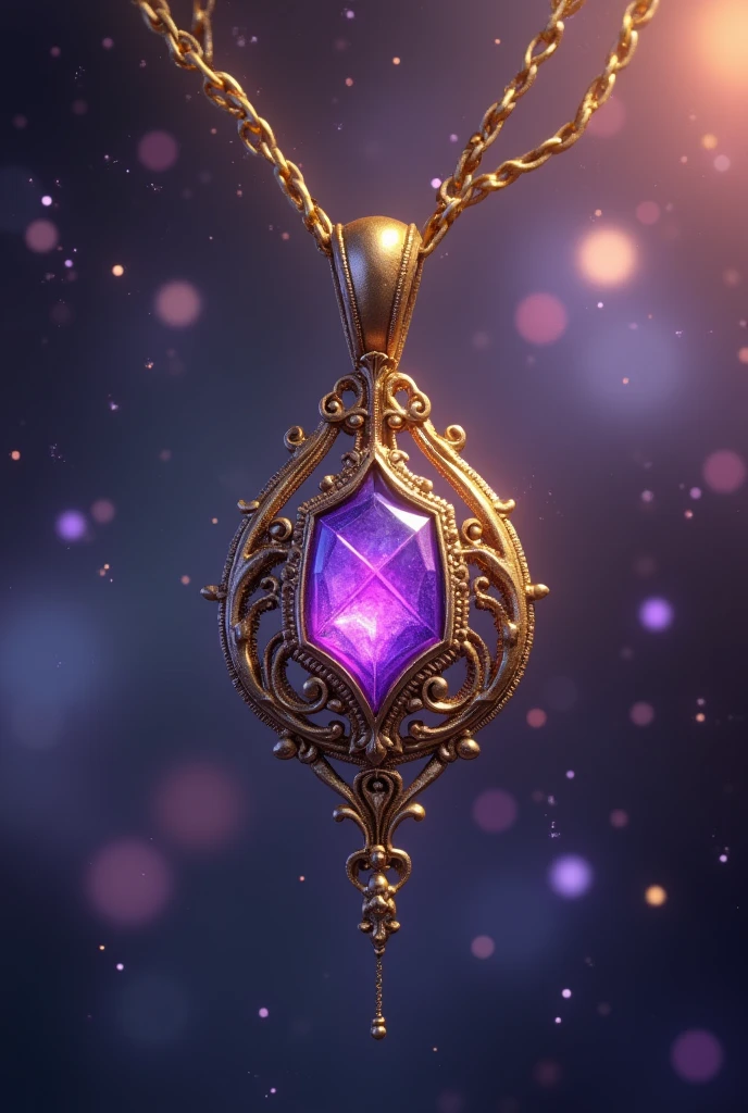 Magical gold necklace with a tiny, shiny violet stone inside. 