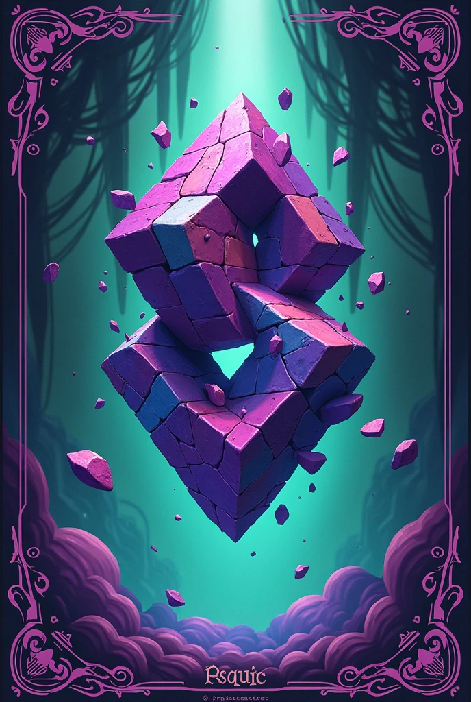Title of the letter: Heteroclite Color and design: The card will have a background with chaotic geometric patterns, in vibrant shades of purple, blue and green, symbolizing the irregular and different nature of "heteroclite".
central image: A floating and asymmetrical abstract object, formed by multiple geometric shapes combined, with irregular edges and contrasting colors. The figures will be in constant apparent movement, as if breaking the rules of space.
type de carta: type "Psiquic" (or an equivalent that reflects the rarity or irregularity), with a mystical aura around the central object.
Description text:
definition: Heteroclite - adj. That deviates from the common or usual rules, irregular, strange.
Special Ability: "Space Distortion" - This object modifies the properties of the space around it, causing the rules to change unexpectedly.
Hit points (HP): 130 Special attack: "Breaking the rules" - Causes a total distortion of the field, altering dimensions and weakening structured opponents.