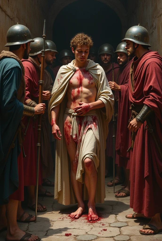 [Saint Tarcisius es golpeado por los soldados]

Soldier: Speaks! What do you protect??

Saint Tarcisius: (bleeding) The Body of Christ.