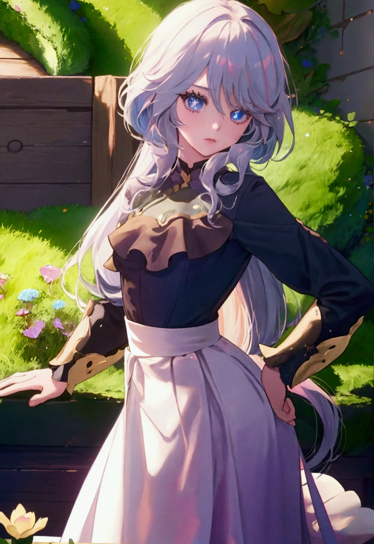style,Anime girl staring at the viewer, sexy, Fitting Dress, Shine, Long Hair, beautiful, Leaning against a wall near the house, Moss and mushrooms nearby, Small flower bed, Ivy around the house, masterpiece, Clear details, The overall picture is eye-catching,Movie stills,score_9,score_8_superior,score_7_superior,Dramatic lighting,Very detailed,High budget,Bokeh,CinemaScope,Sulky,amazing,nice,Film Grain,granular,masterpiece,Highest quality,Perfect Anatomy,とてもbeautiful,Official Art,8k,