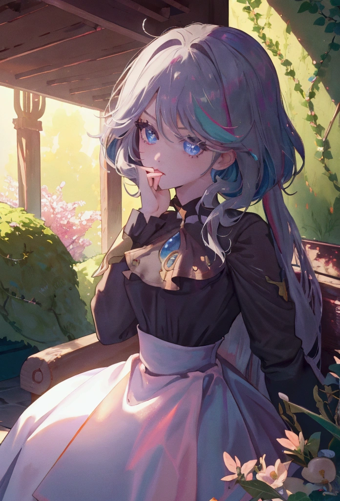 style,Anime girl staring at the viewer, sexy, Fitting Dress, Shine, Long Hair, beautiful, Leaning against a wall near the house, Moss and mushrooms nearby, Small flower bed, Ivy around the house, masterpiece, Clear details, The overall picture is eye-catching,Movie stills,score_9,score_8_superior,score_7_superior,Dramatic lighting,Very detailed,High budget,Bokeh,CinemaScope,Sulky,amazing,nice,Film Grain,granular,masterpiece,Highest quality,Perfect Anatomy,とてもbeautiful,Official Art,8k,
