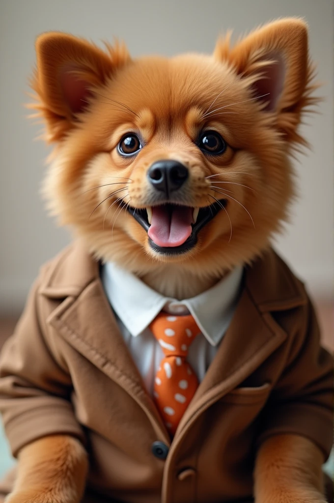 Smiling caramel Pincher dog in a suit 
