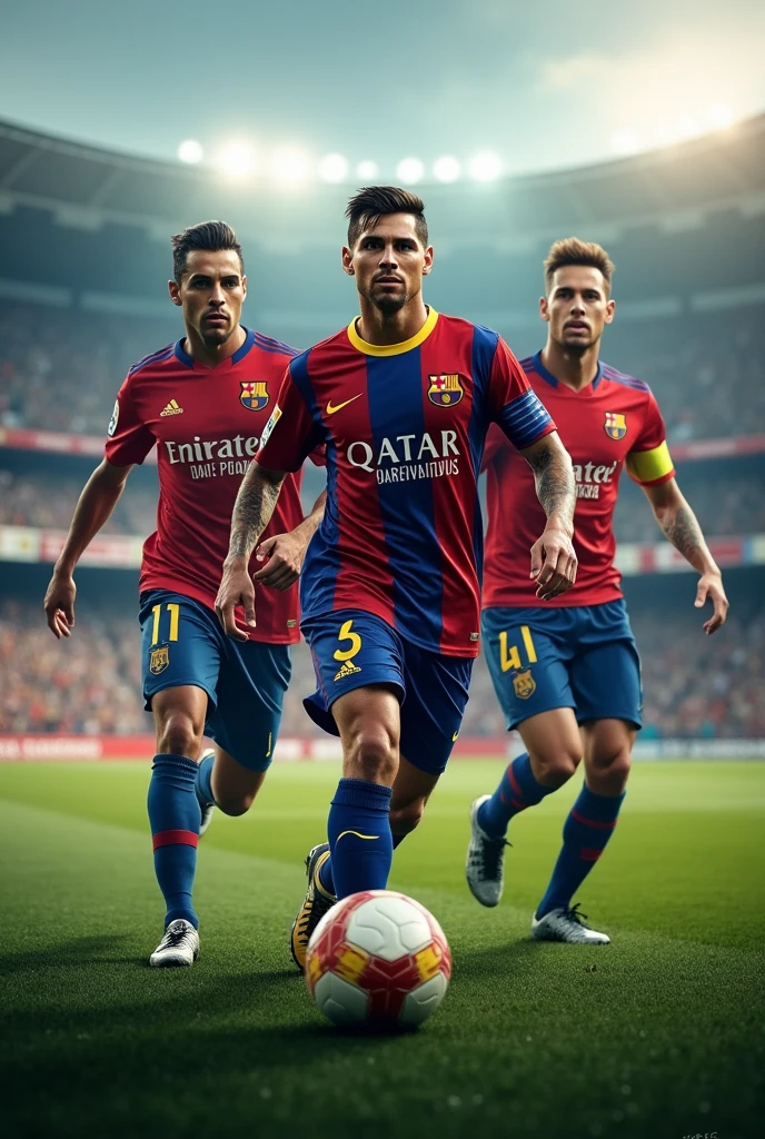 Create a photo of Cristiano Ronaldo, Messi and Neymar 