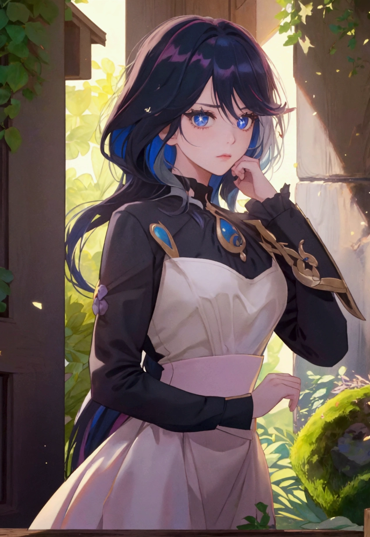 style,Anime girl staring at the viewer, sexy, Fitting Dress, Shine, Long Hair, beautiful, Leaning against a wall near the house, Moss and mushrooms nearby, Small flower bed, Ivy around the house, masterpiece, Clear details, The overall picture is eye-catching,Movie stills,score_9,score_8_superior,score_7_superior,Dramatic lighting,Very detailed,High budget,Bokeh,CinemaScope,Sulky,amazing,nice,Film Grain,granular,masterpiece,Highest quality,Perfect Anatomy,とてもbeautiful,Official Art,8k,