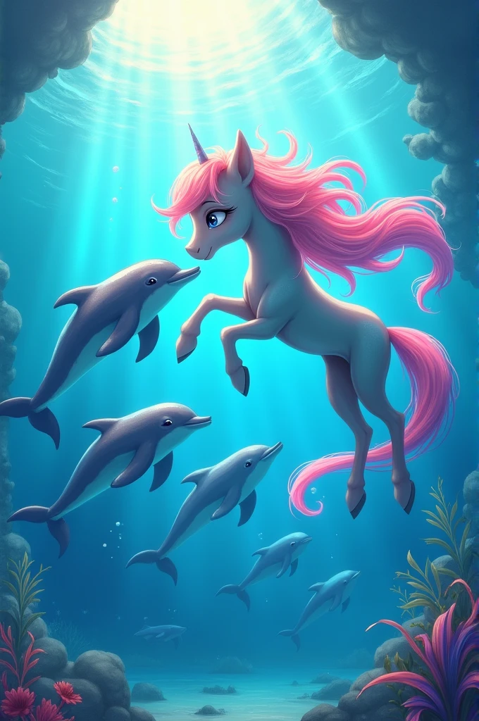 Pony with dolphins