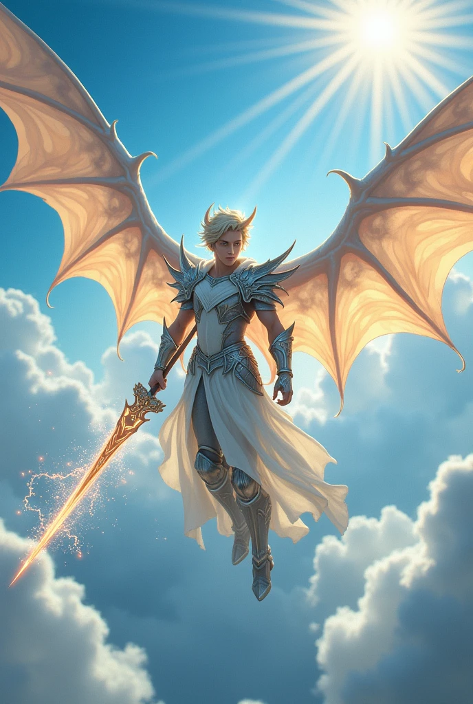 A 20 year old male sky elf with bat wings paladin