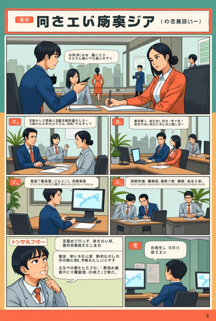 Create a primer on preventing conflicts and legal problems in a Japanese manga-style workplace 1 e crie uma resolução para o problema