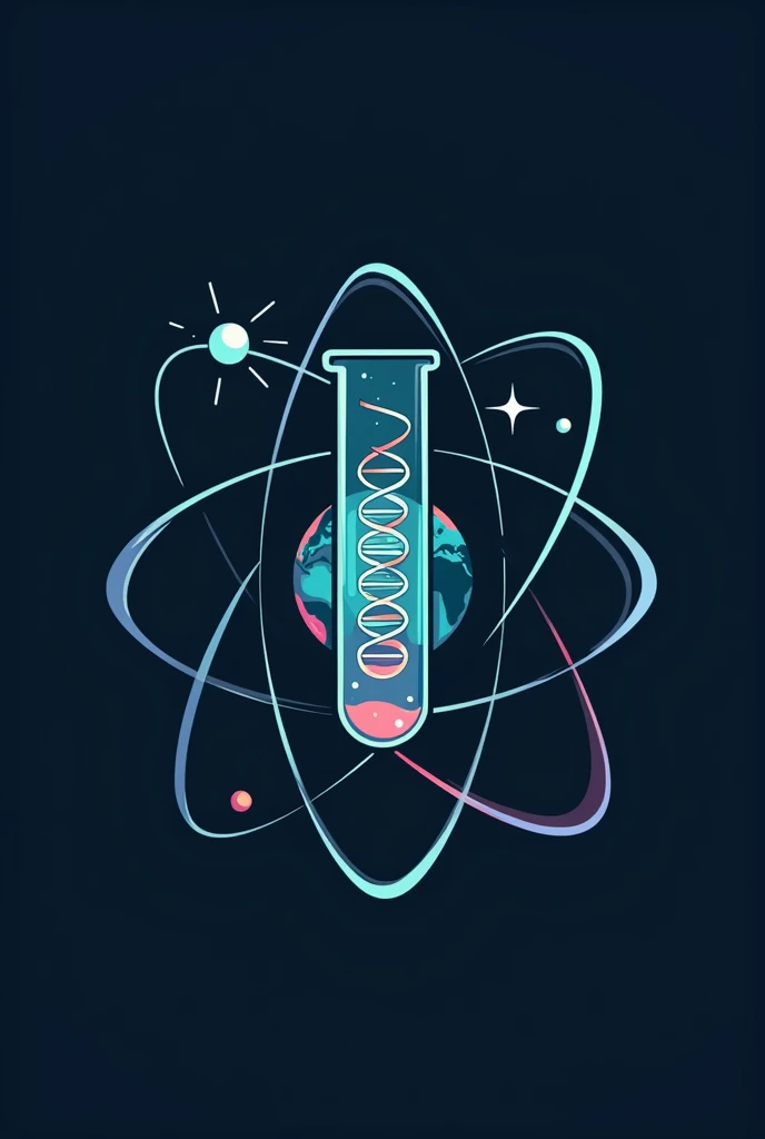 You can make a logo for a page where there is a test tube with a DNA strand and an atom in the background where the nucleus of the atom is the planet Earth.