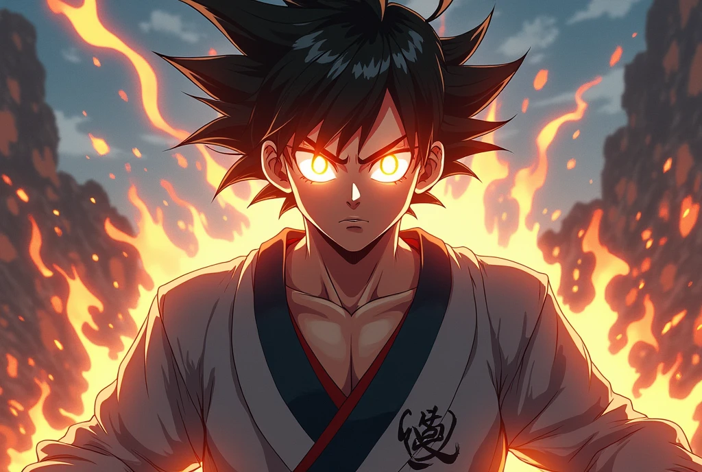 An anime character who is a fighter who emits an aura from his eyes.