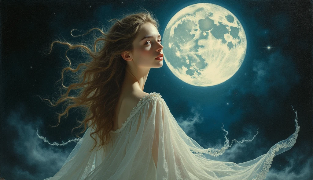 she are the moon by Leonardo da Vinci style
