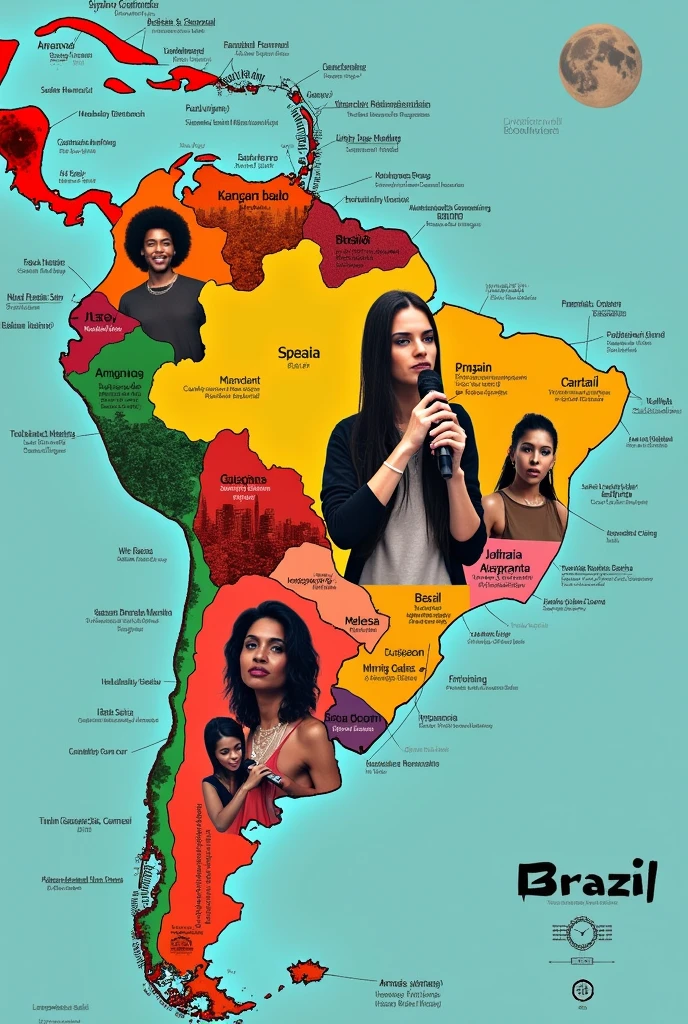 Thematic map of Brazil with photos of famous singers from each state