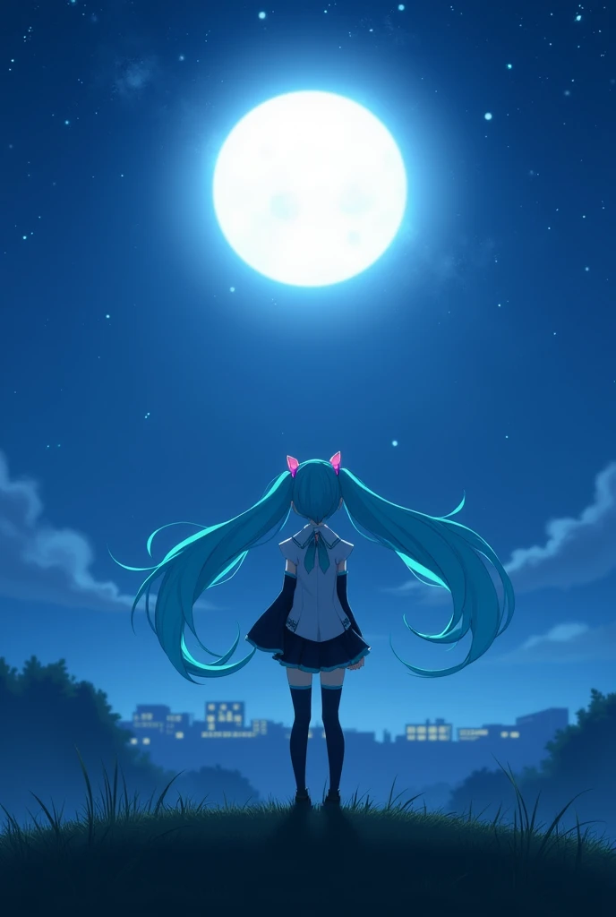 Hatsune Miku looking at the moon
