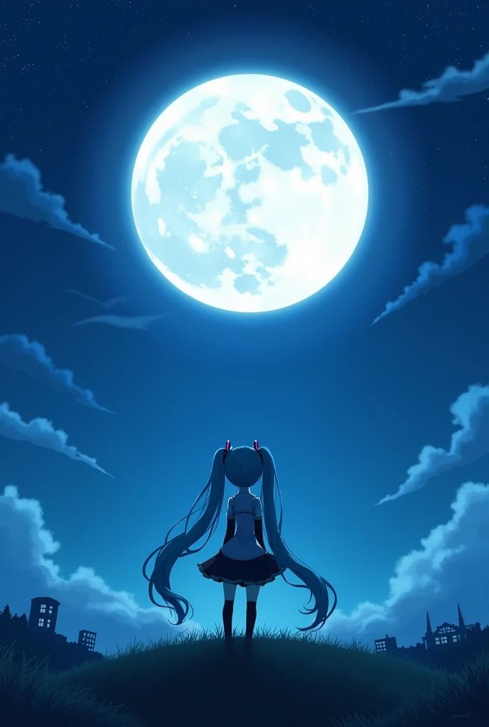 Hatsune Miku looking at the moon