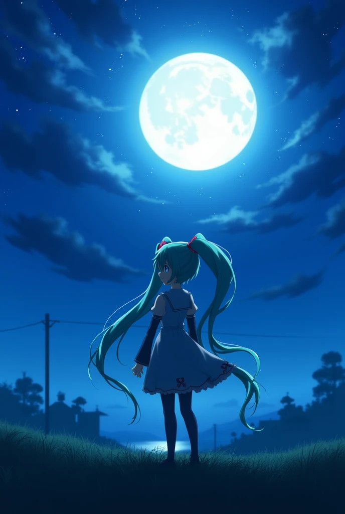 Hatsune Miku looking at the moon