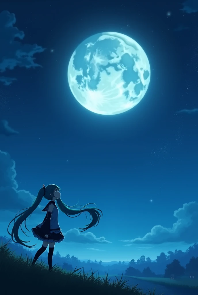 Hatsune Miku looking at the moon
