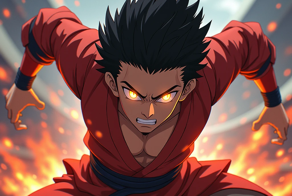 An anime character who is a boques fighter who has an aura coming out of his eyes