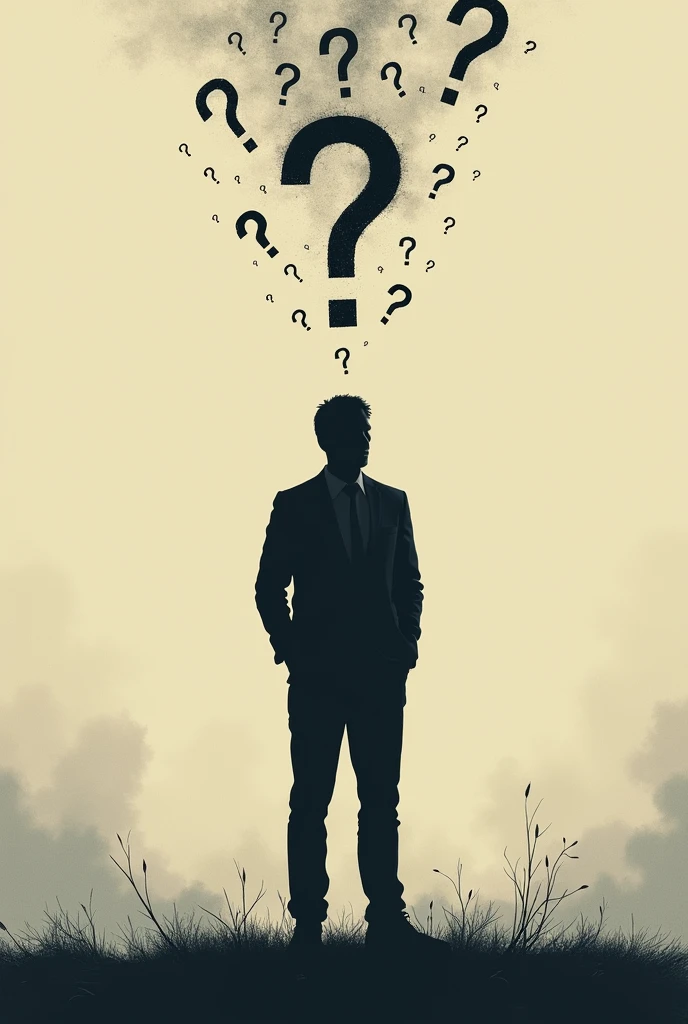 Question marks floating over head, full silhouette