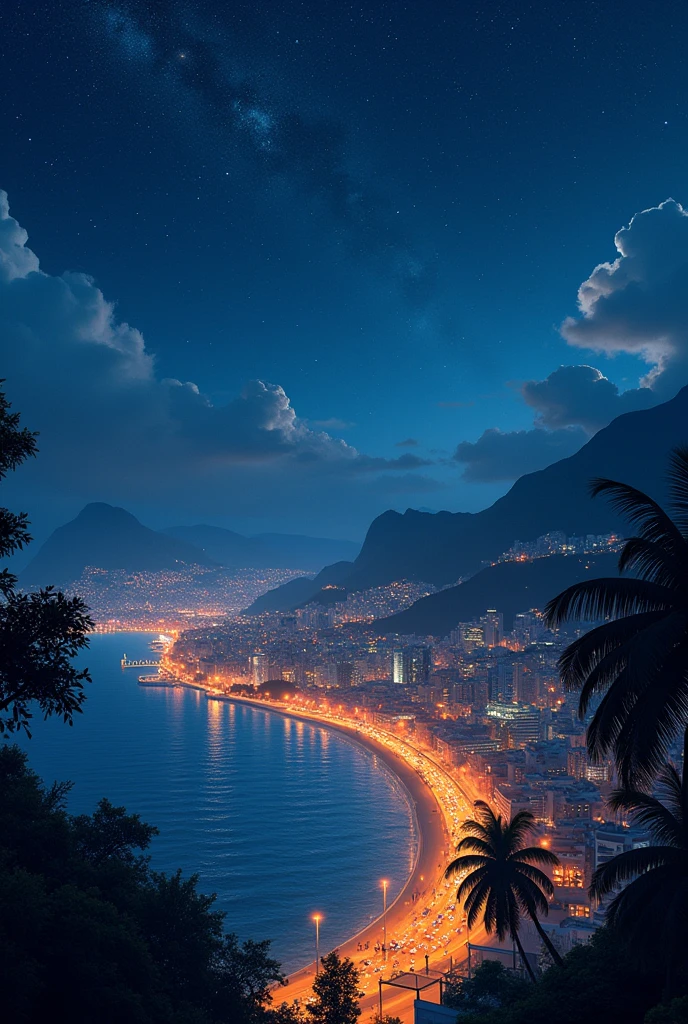 RIO NIGHT: A night scene of the illuminated city, with the stars shining above and the soft sound of bossa nova in the background.