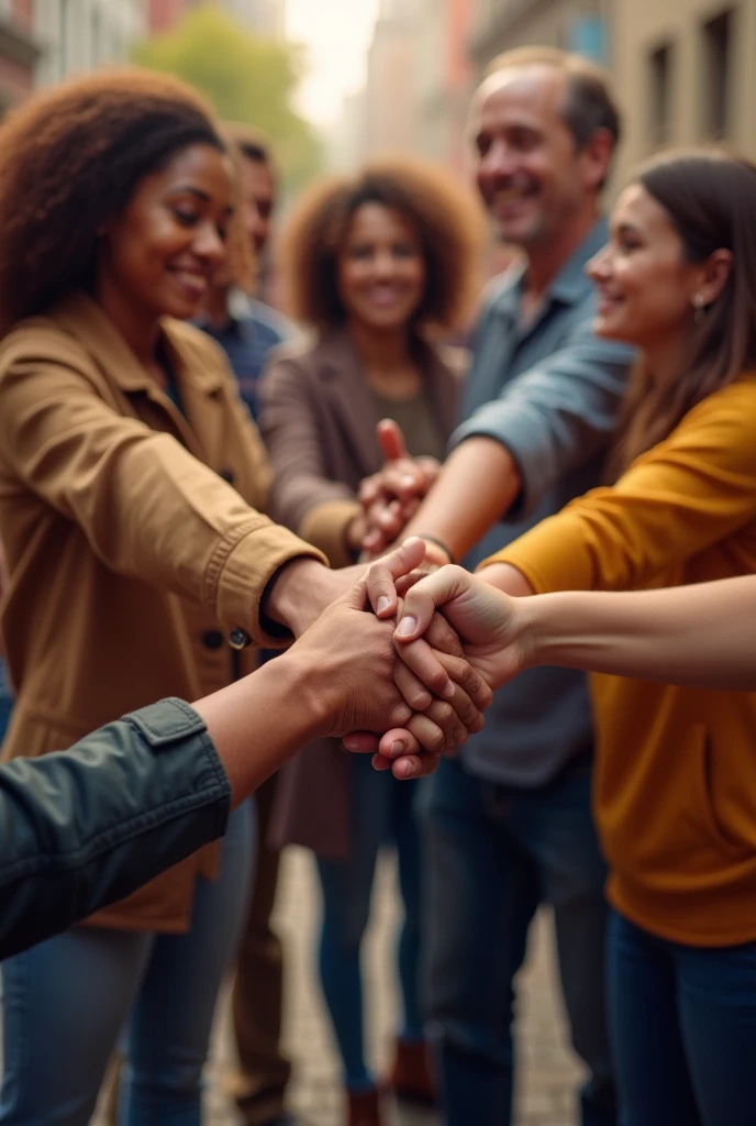 a group of people, Joining hands. Social project. But focusing on the hands!