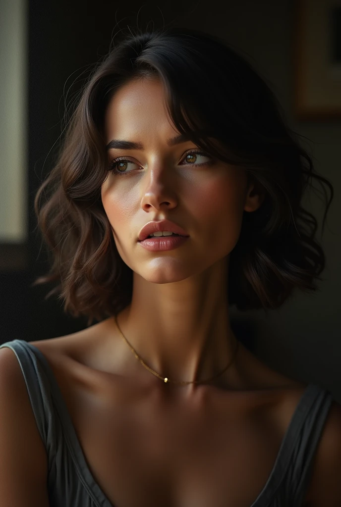 A highly detailed, emotionally intelligent portrait of a thoughtful woman, dramatic lighting, soft focus, realistic, oil painting, dramatic colors, cinematic composition