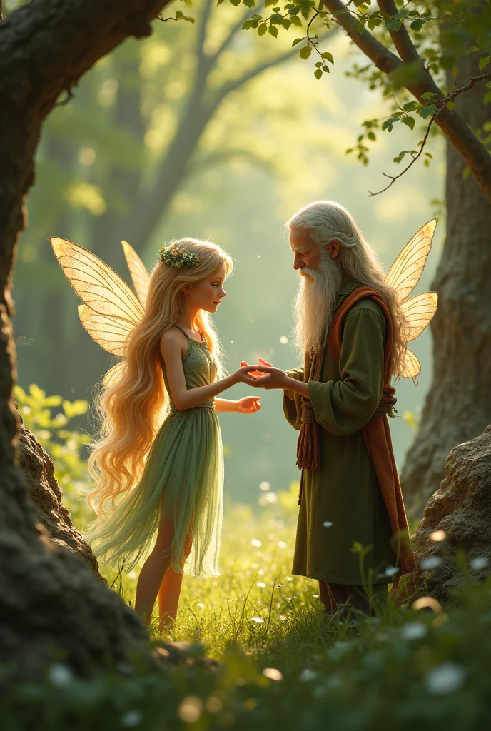 The fairy with the blonde long hair introduced her friend with a long brown hair to her fairy grandparents