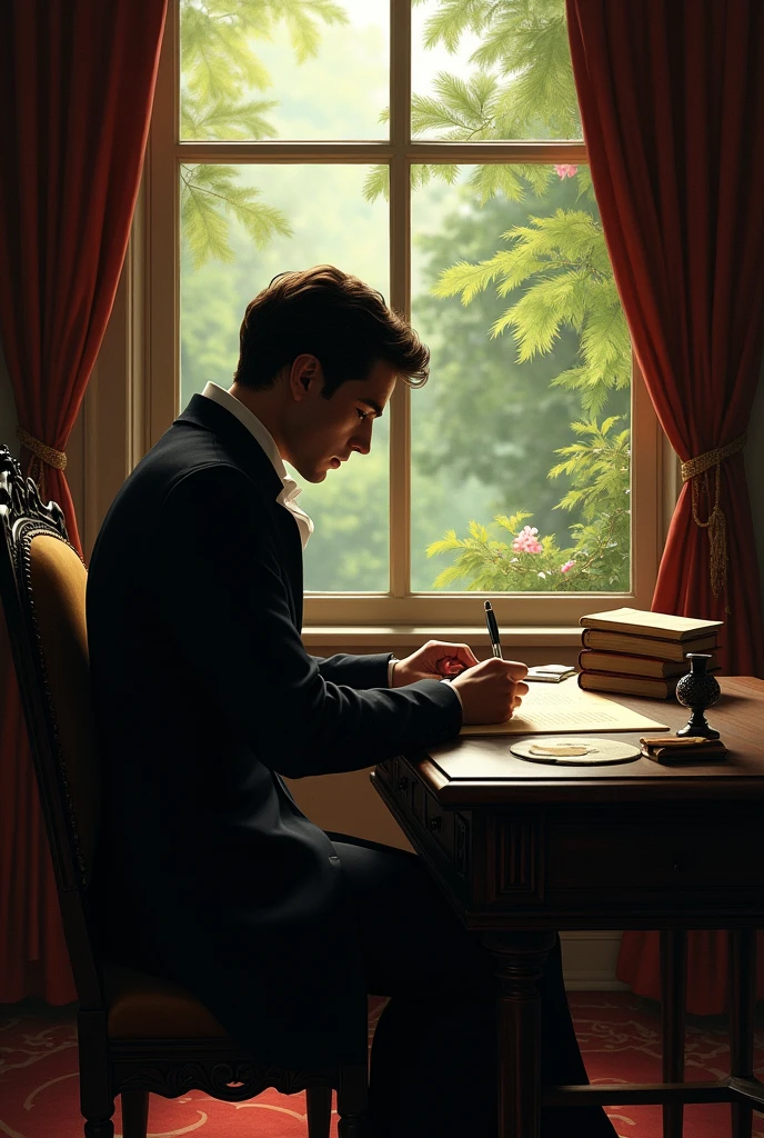 A person writing a letter