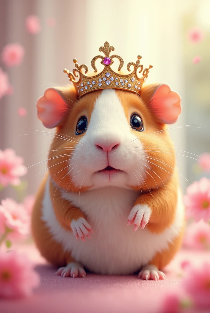 Fais moi une photo d’un cochon d’inde avec une couronne de princesse