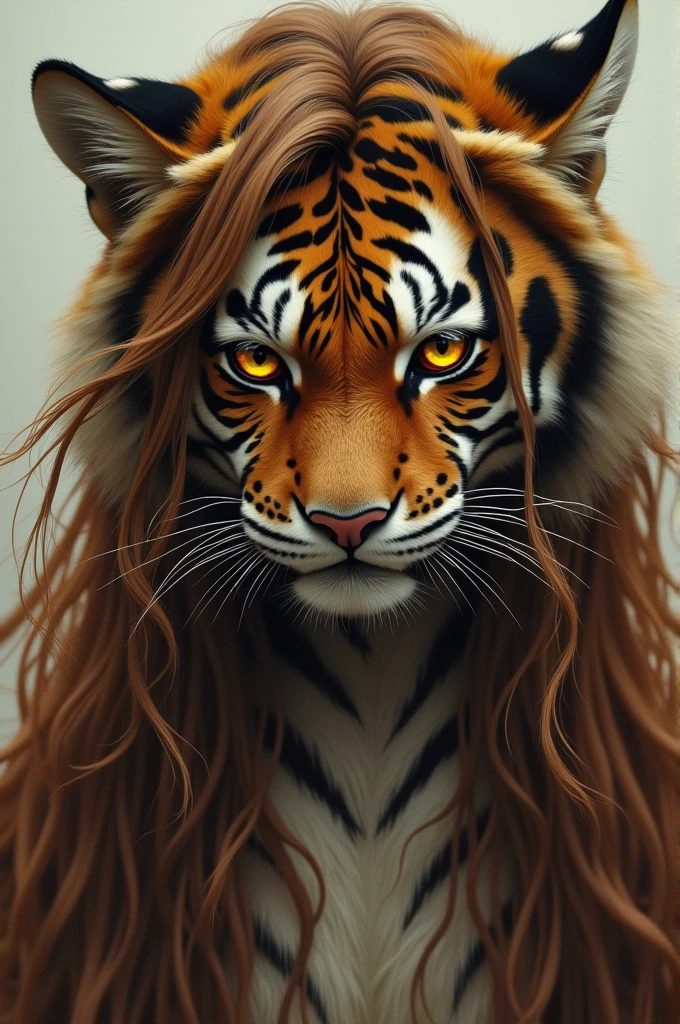 Brown hair and tiger eyes