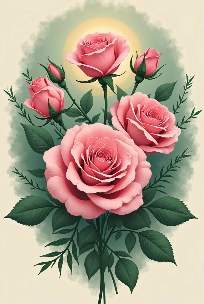 Create a logo for my studio, it will be a custom rosary workshop, he will be called: Guardalupe Studio. The name is inspired by Our Lady of Guardalupe, I would like a logo with roses in pink and green colors