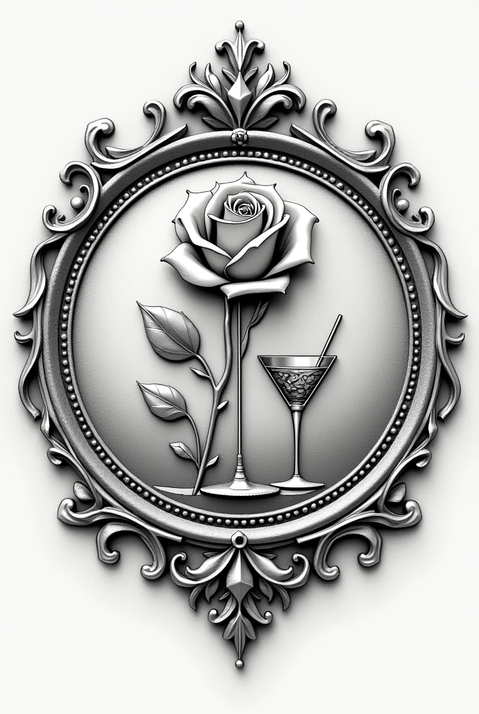 Noble seal for a ring showing a rose and martini