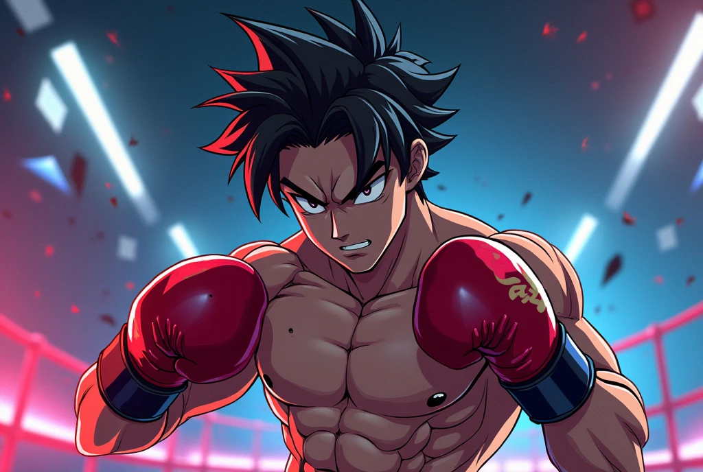 A character from an anime world is a boxer.
