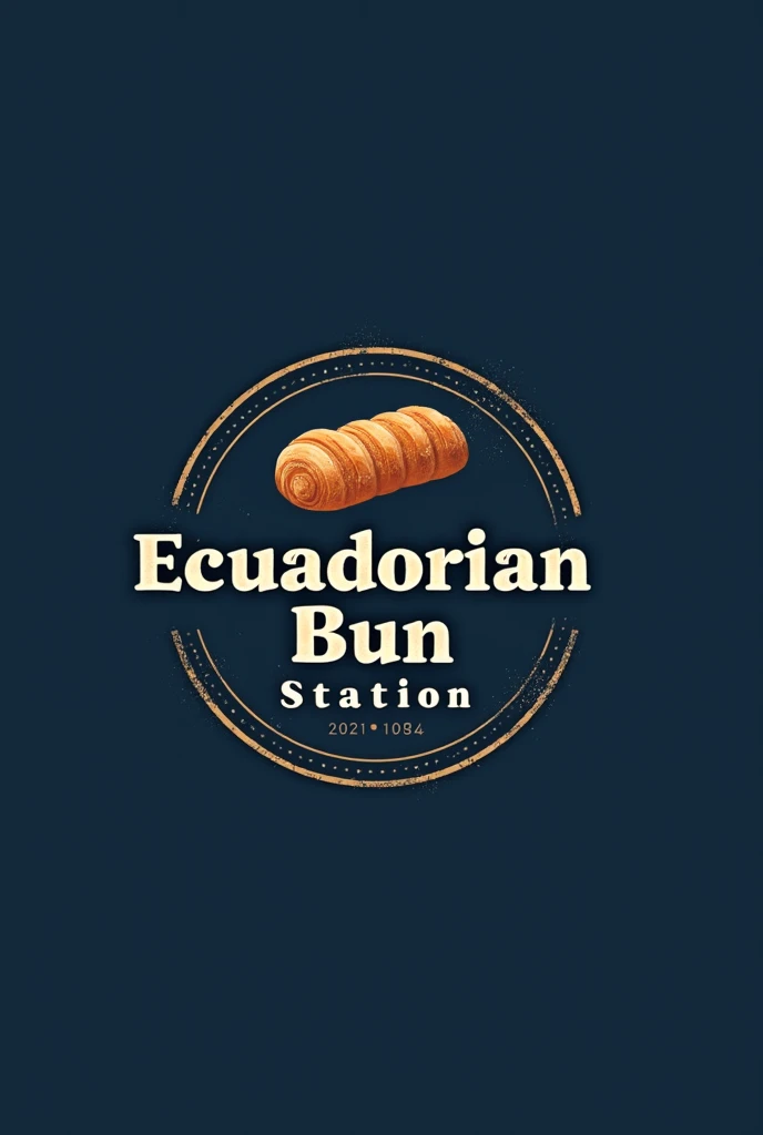 A logo that says Ecuadorian bun station with a background image of a very practical navy color that looks delicious