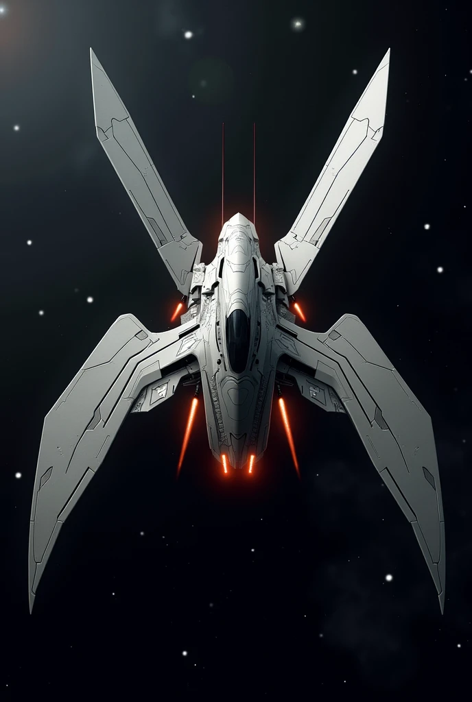 A spaceship that looks like a wasp with its wings spread out