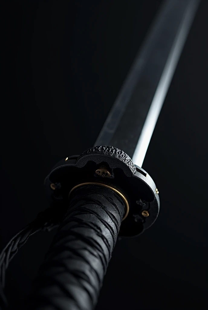 A katana with a blade as black as night. The hilt is wrapped in dark leather and the guard is shaped like a stylized wolf&#39;s paw.. Based on Bleach.