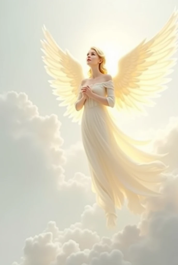Guardian angel speaking from the top right, White background 