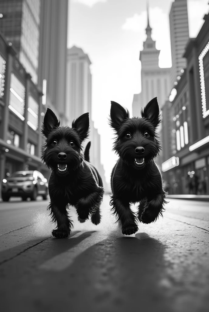 Two black and white scotty terriers running in las vegas nevada