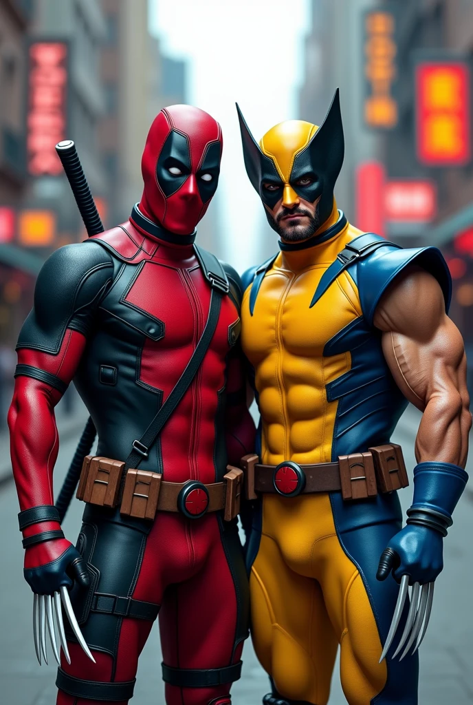 Friends dressed as Deadpool and Wolverine