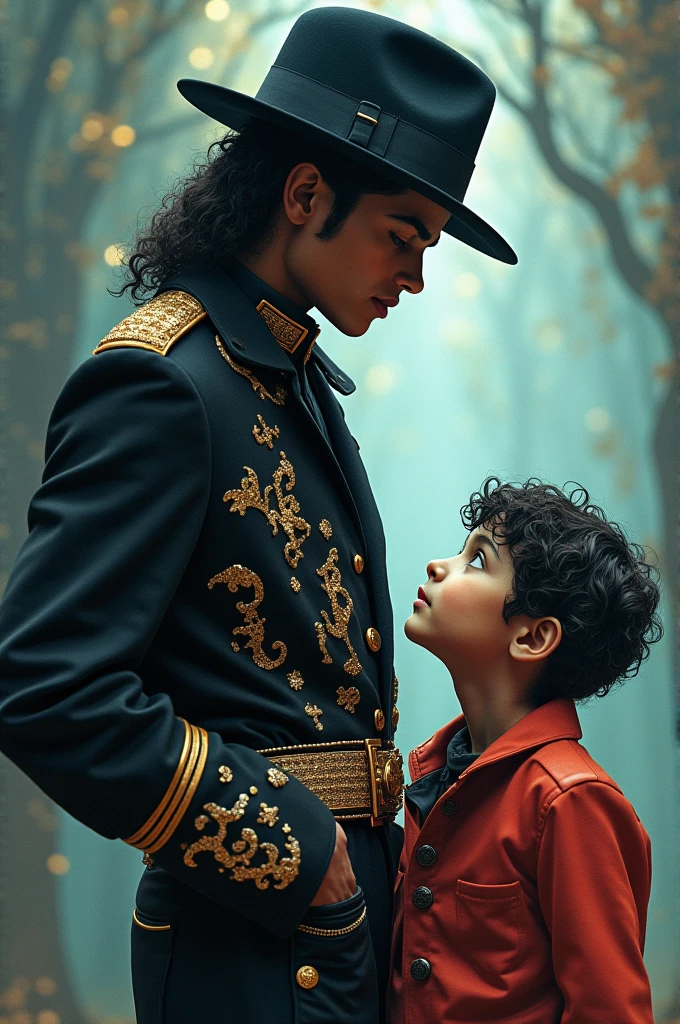 Create an image of Adult Michael Jackson and Child Michael Jackson