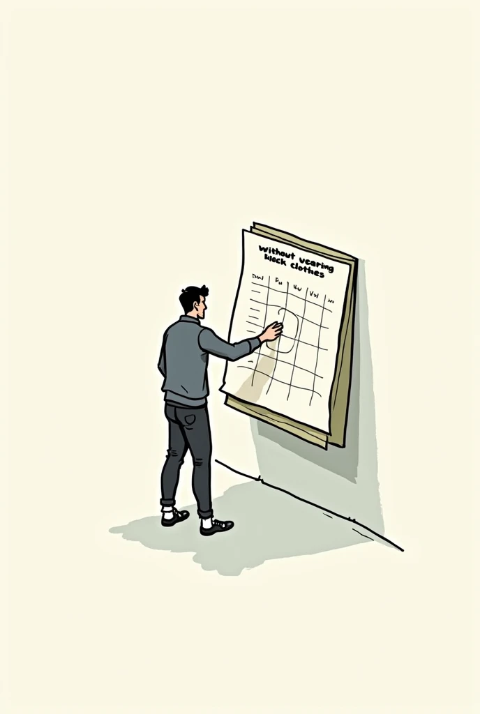 a person changing calendars from 0 days to 0 days of wearing black clothes, with a text saying days without wearing black clothes in comic format